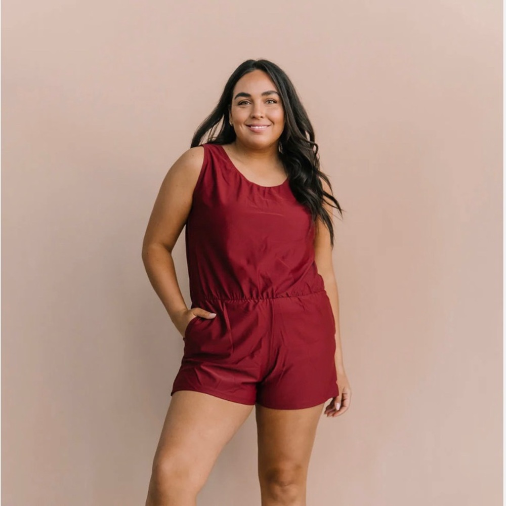 Honeymark Sage Swim Romper in Wine XL